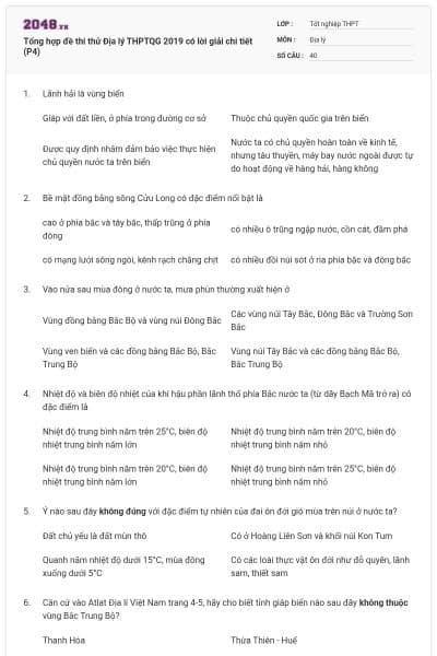Tổng hợp đề thi thử Địa lý THPTQG 2019 có lời giải chi tiết (P4)