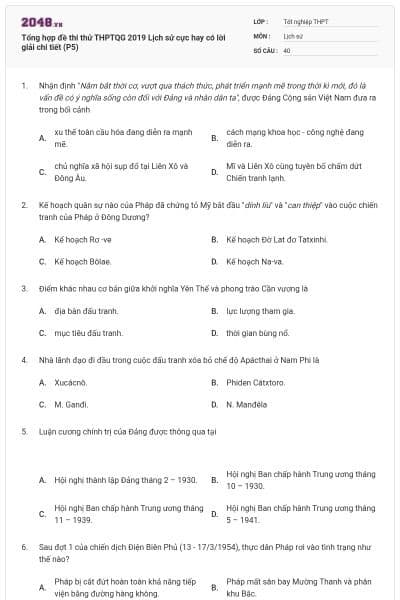 Tổng hợp đề thi thử THPTQG 2019 Lịch sử cực hay có lời giải chi tiết (P5)