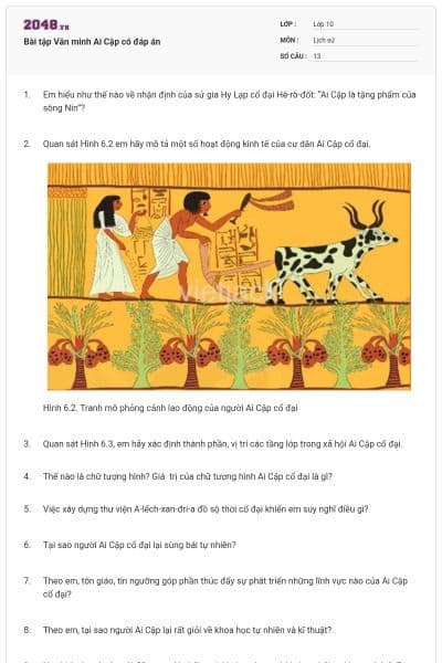Bài tập Văn minh Ai Cập có đáp án