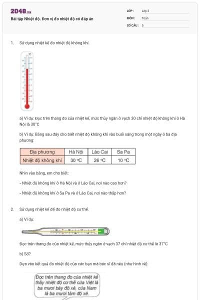 Bài tập Nhiệt độ. Đơn vị đo nhiệt độ có đáp án