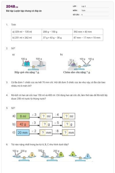 Bài tập Luyện tập chung có đáp án