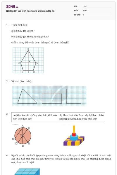 Bài tập Ôn tập hình học và đo lường có đáp án
