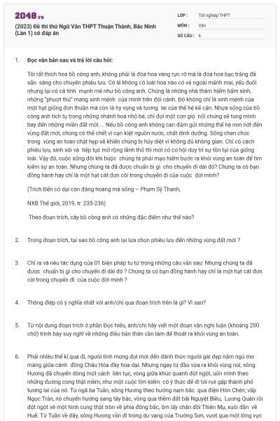 (2023) Đề thi thử Ngữ Văn THPT Thuận Thành, Bắc Ninh (Lần 1) có đáp án