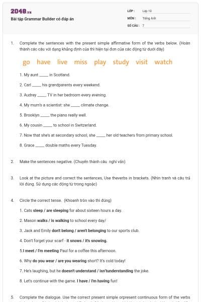 Bài tập Grammar Builder có đáp án