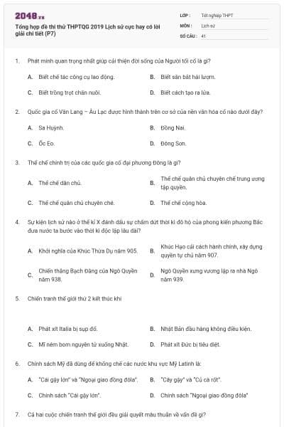 Tổng hợp đề thi thử THPTQG 2019 Lịch sử cực hay có lời giải chi tiết (P7)