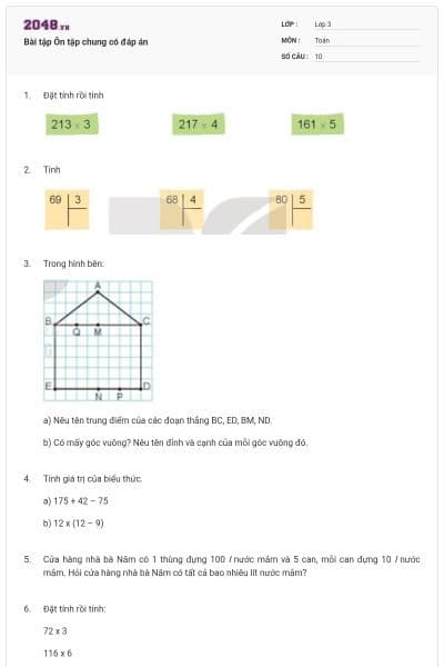 Bài tập Ôn tập chung có đáp án