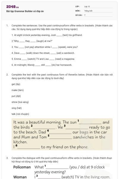 Bài tập Grammar Builder có đáp án