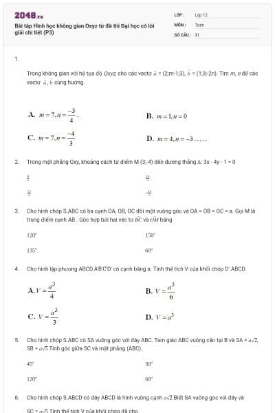Bài tâp Hình học không gian Oxyz từ đề thi Đại học có lời giải chi tiết (P3)