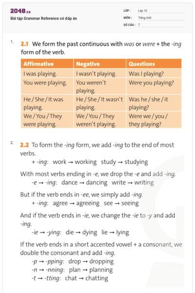 Bài tập Grammar Reference có đáp án