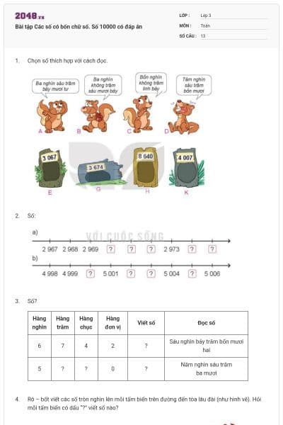 Bài tập Các số có bốn chữ số. Số 10000 có đáp án