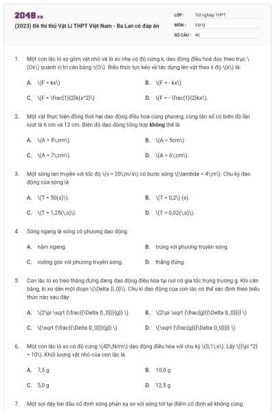 (2023) Đề thi thử Vật Lí THPT Việt Nam - Ba Lan có đáp án