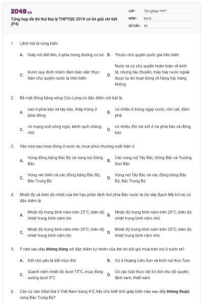 Tổng hợp đề thi thử Địa lý THPTQG 2019 có lời giải chi tiết (P4)