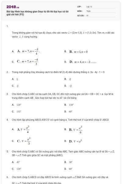 Bài tâp Hình học không gian Oxyz từ đề thi Đại học có lời giải chi tiết (P3)