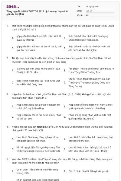 Tổng hợp đề thi thử THPTQG 2019 Lịch sử cực hay có lời giải chi tiết (P6)