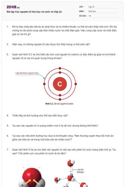 Bài tập Các nguyên tố hóa học và nước có đáp án