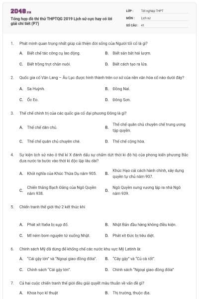 Tổng hợp đề thi thử THPTQG 2019 Lịch sử cực hay có lời giải chi tiết (P7)