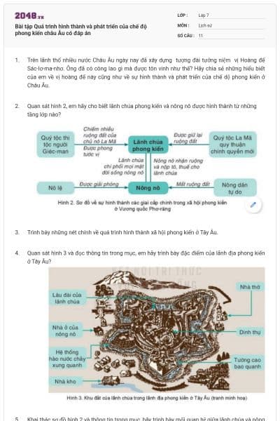 Bài tập Quá trình hình thành và phát triển của chế độ phong kiến châu Âu có đáp án