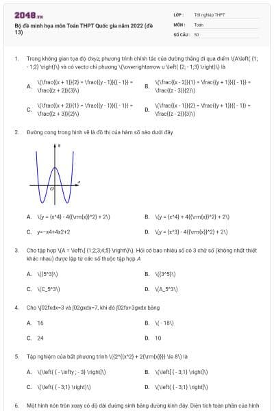 Bộ đề minh họa môn Toán THPT Quốc gia năm 2022 (đề 13)