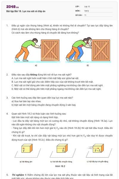 Bài tập Bài 18. Lực ma sát có đáp án