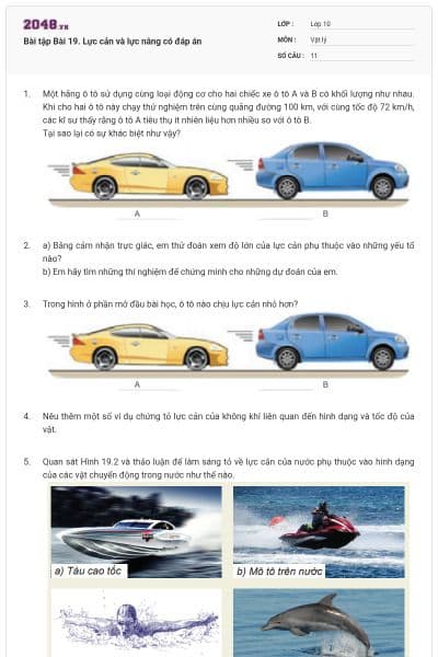 Bài tập Bài 19. Lực cản và lực nâng có đáp án