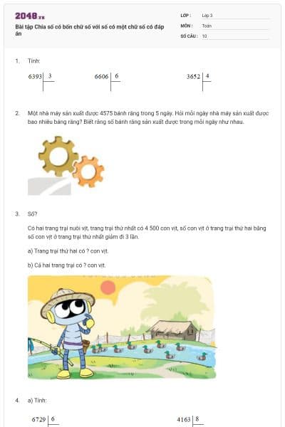 Bài tập Chia số có bốn chữ số với số có một chữ số có đáp án