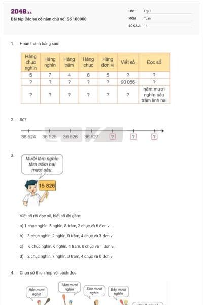 Bài tập Các số có năm chữ số. Số 100000