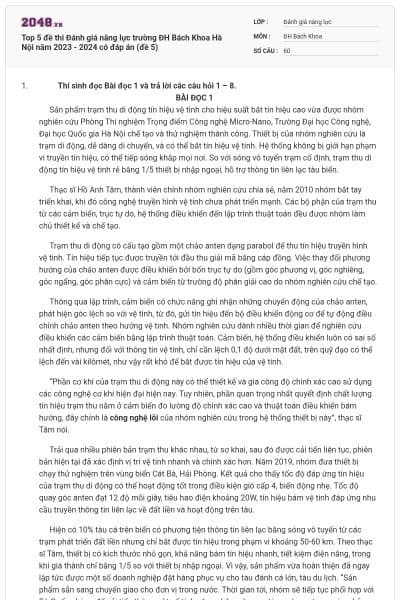 Top 5 đề thi Đánh giá năng lực trường ĐH Bách Khoa Hà Nội năm 2023 - 2024 có đáp án (đề 5)