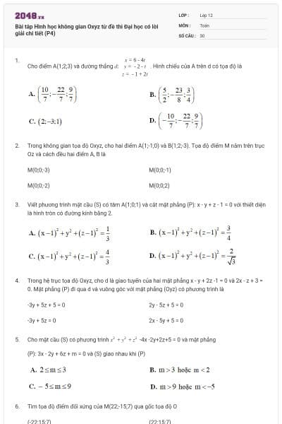 Bài tâp Hình học không gian Oxyz từ đề thi Đại học có lời giải chi tiết (P4)