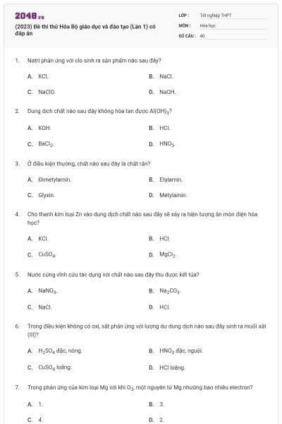 (2023) Đề thi thử Hóa Bộ giáo dục và đào tạo (Lần 1) có đáp án