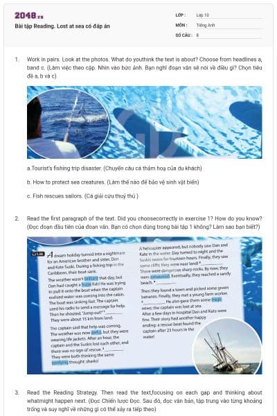 Bài tập Reading. Lost at sea có đáp án