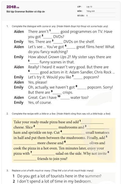 Bài tập Grammar Builder có đáp án