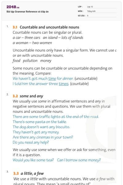 Bài tập Grammar Reference có đáp án