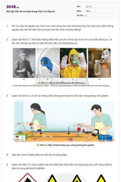 Bài tập Vấn đề an toàn trong Vật lí có đáp án