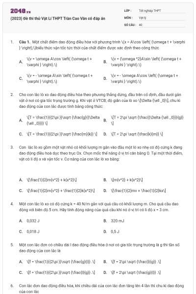 (2023) Đề thi thử Vật Lí THPT Trần Cao Vân có đáp án