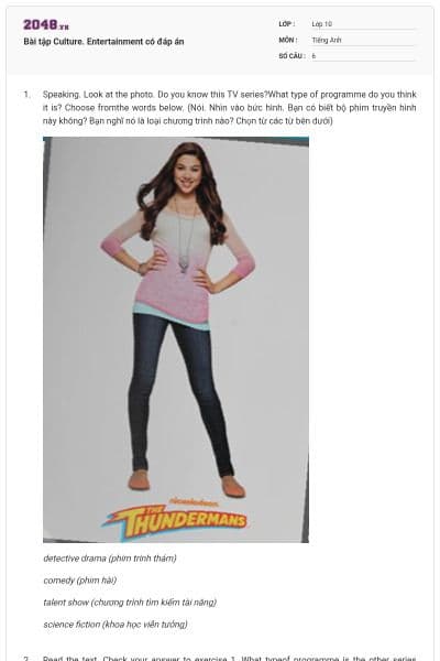 Bài tập Culture. Entertainment có đáp án
