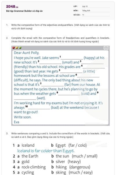 Bài tập Grammar Builder có đáp án