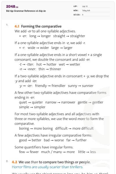 Bài tập Grammar Reference có đáp án