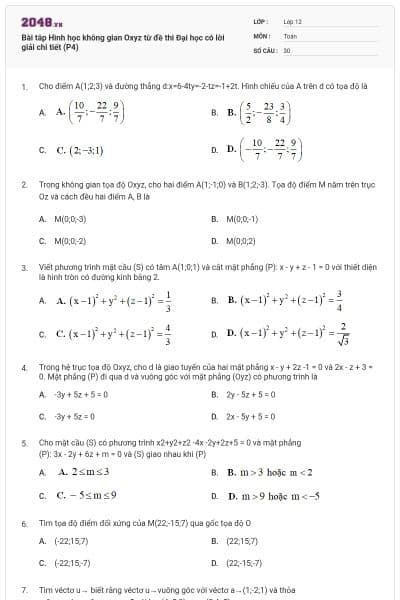 Bài tâp Hình học không gian Oxyz từ đề thi Đại học có lời giải chi tiết (P4)