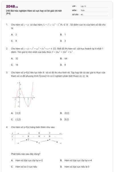 245 Bài trắc nghiệm Hàm số cực hay có lời giải chi tiết (P4)