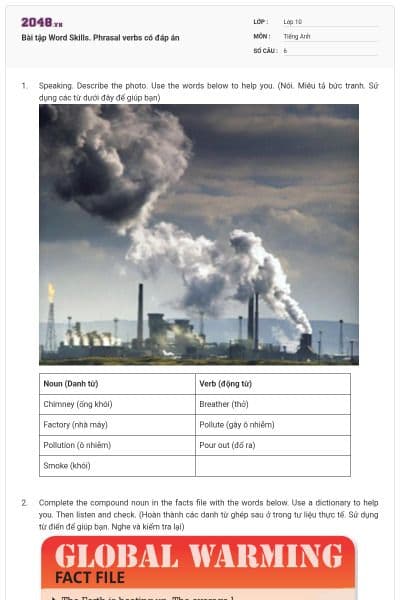 Bài tập Word Skills. Phrasal verbs có đáp án