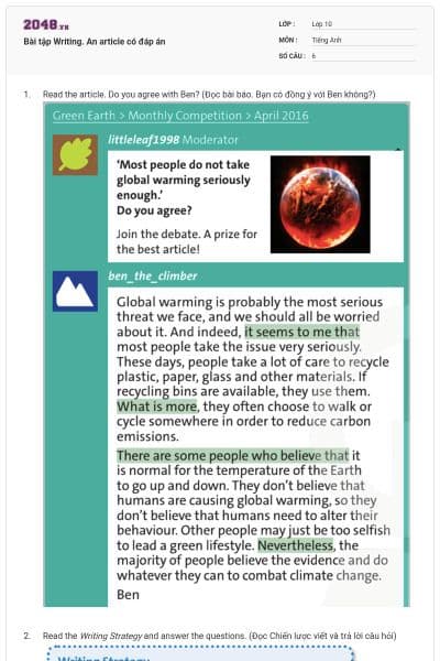 Bài tập Writing. An article có đáp án