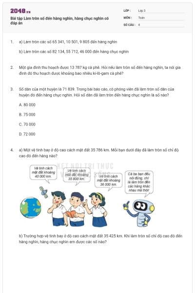 Bài tập Làm tròn số đến hàng nghìn, hàng chục nghìn có đáp án