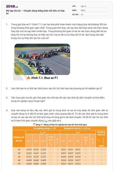 Bài tập Gia tốc – Chuyển động thẳng biến đổi đều có đáp án