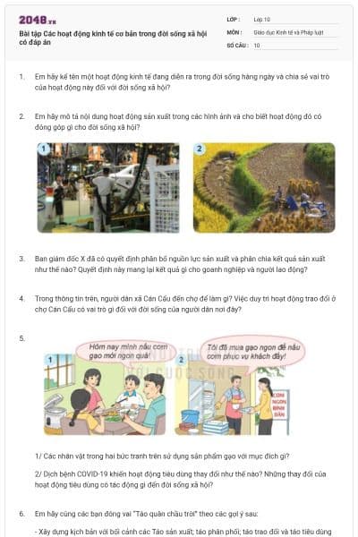 Bài tập Các hoạt động kinh tế cơ bản trong đời sống xã hội có đáp án