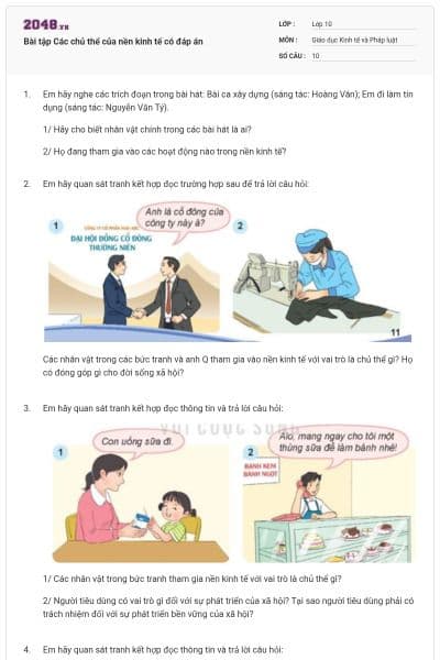 Bài tập Các chủ thể của nền kinh tế có đáp án