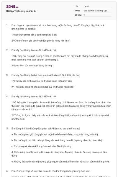Bài tập Thị trường có đáp án