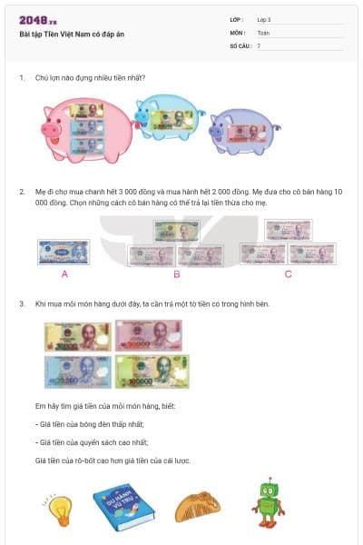 Bài tập TIền Việt Nam có đáp án