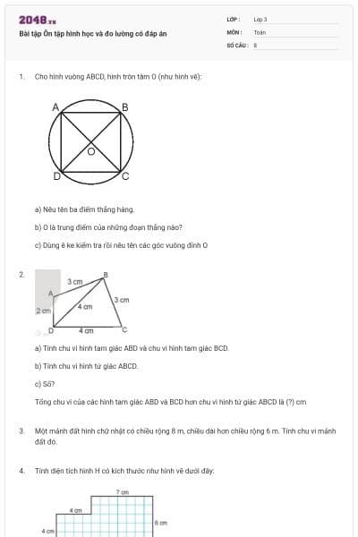 Bài tập Ôn tập hình học và đo lường có đáp án