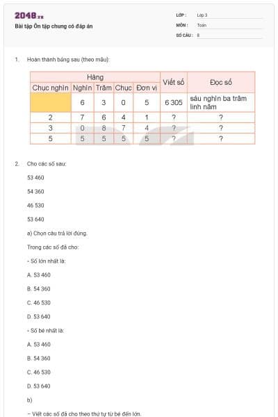 Bài tập Ôn tập chung có đáp án