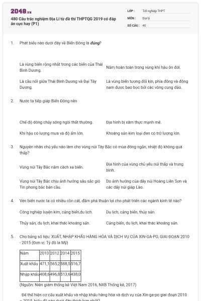 480 Câu trắc nghiệm Địa Lí từ đề thi THPTQG 2019 có đáp án cực hay (P1)